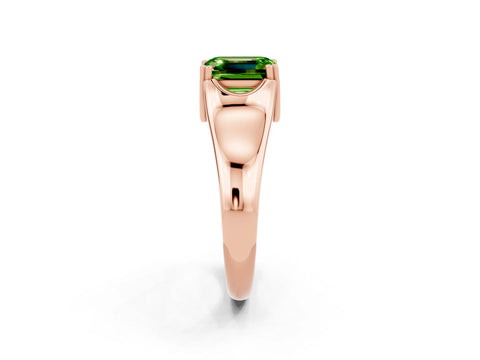 Rose gold Emerald Cut Peridot Solitaire Ring with Wide Band and Prong Setting_2