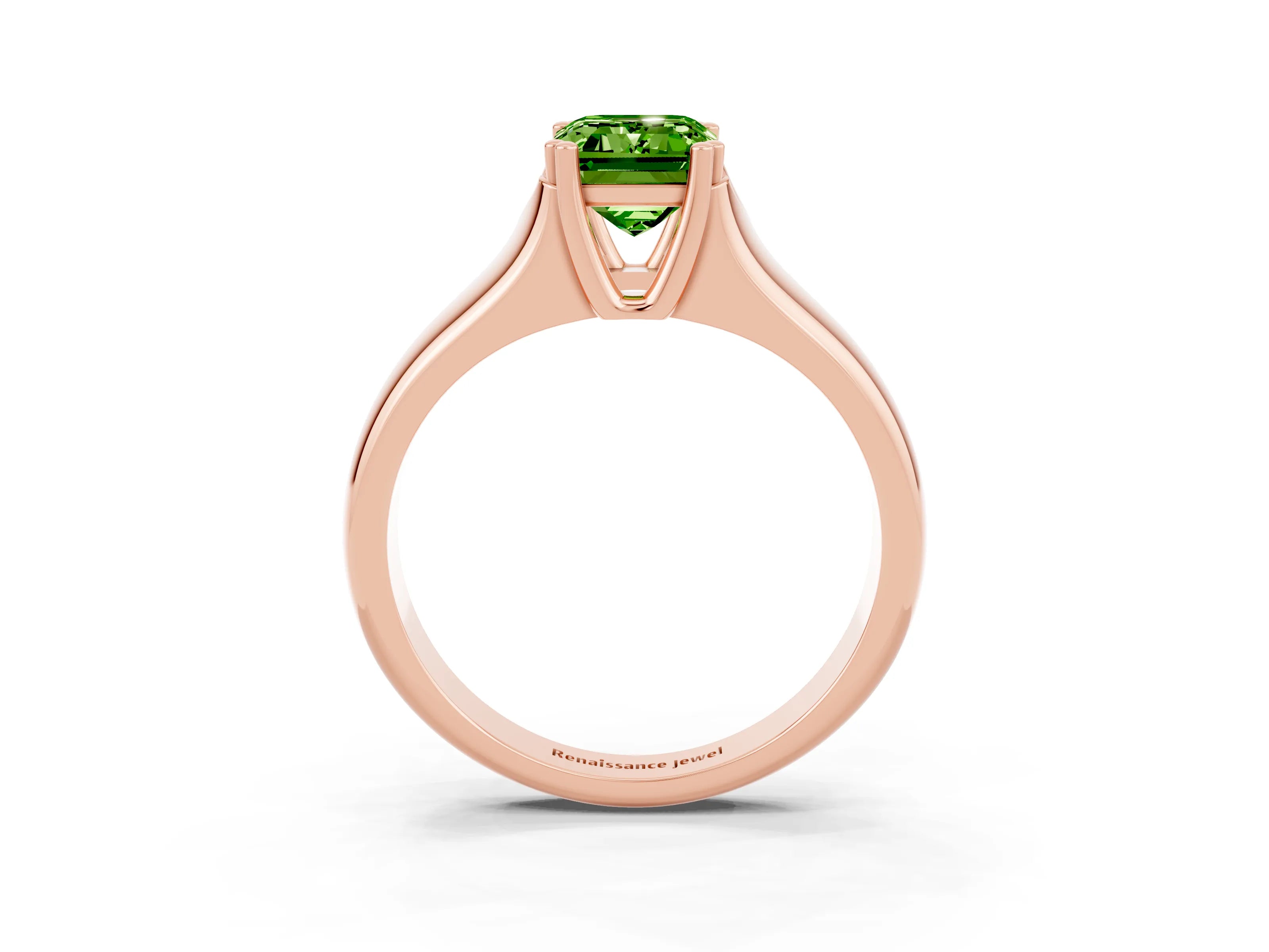 Rose gold Emerald Cut Peridot Solitaire Ring with Wide Band and Prong Setting_3