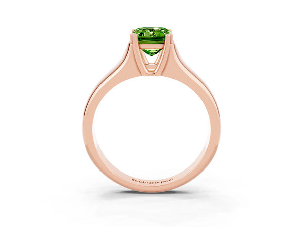 Rose gold Emerald Cut Peridot Solitaire Ring with Wide Band and Prong Setting