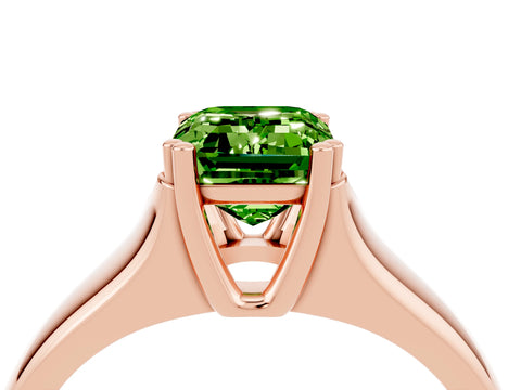 Rose gold Emerald Cut Peridot Solitaire Ring with Wide Band and Prong Setting_4