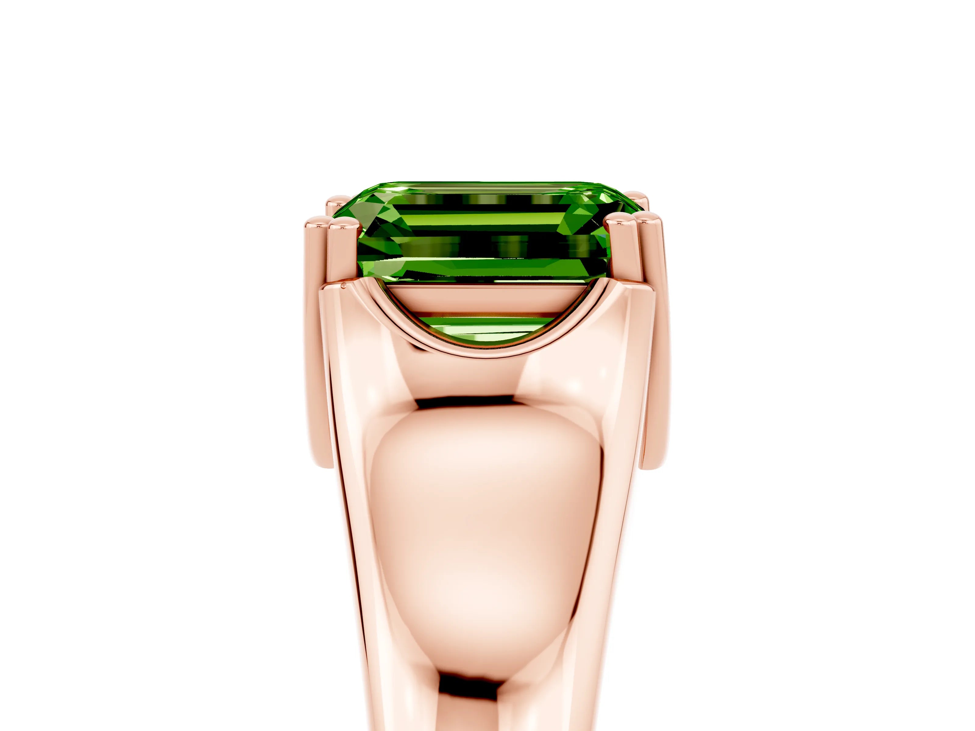 Rose gold Emerald Cut Peridot Solitaire Ring with Wide Band and Prong Setting_5