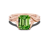Rose gold Emerald Cut Peridot Solitaire Twist Band Prong Setting Ring_36