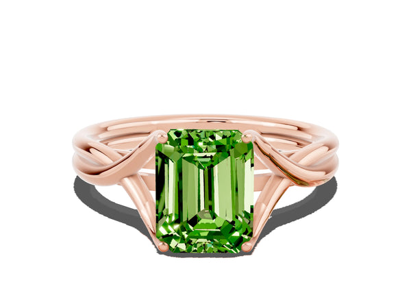 Rose gold Emerald Cut Peridot Solitaire Twist Band Prong Setting Ring
