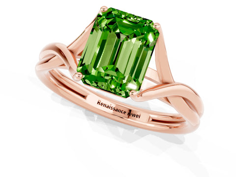 Rose gold Emerald Cut Peridot Solitaire Twist Band Prong Setting Ring_37