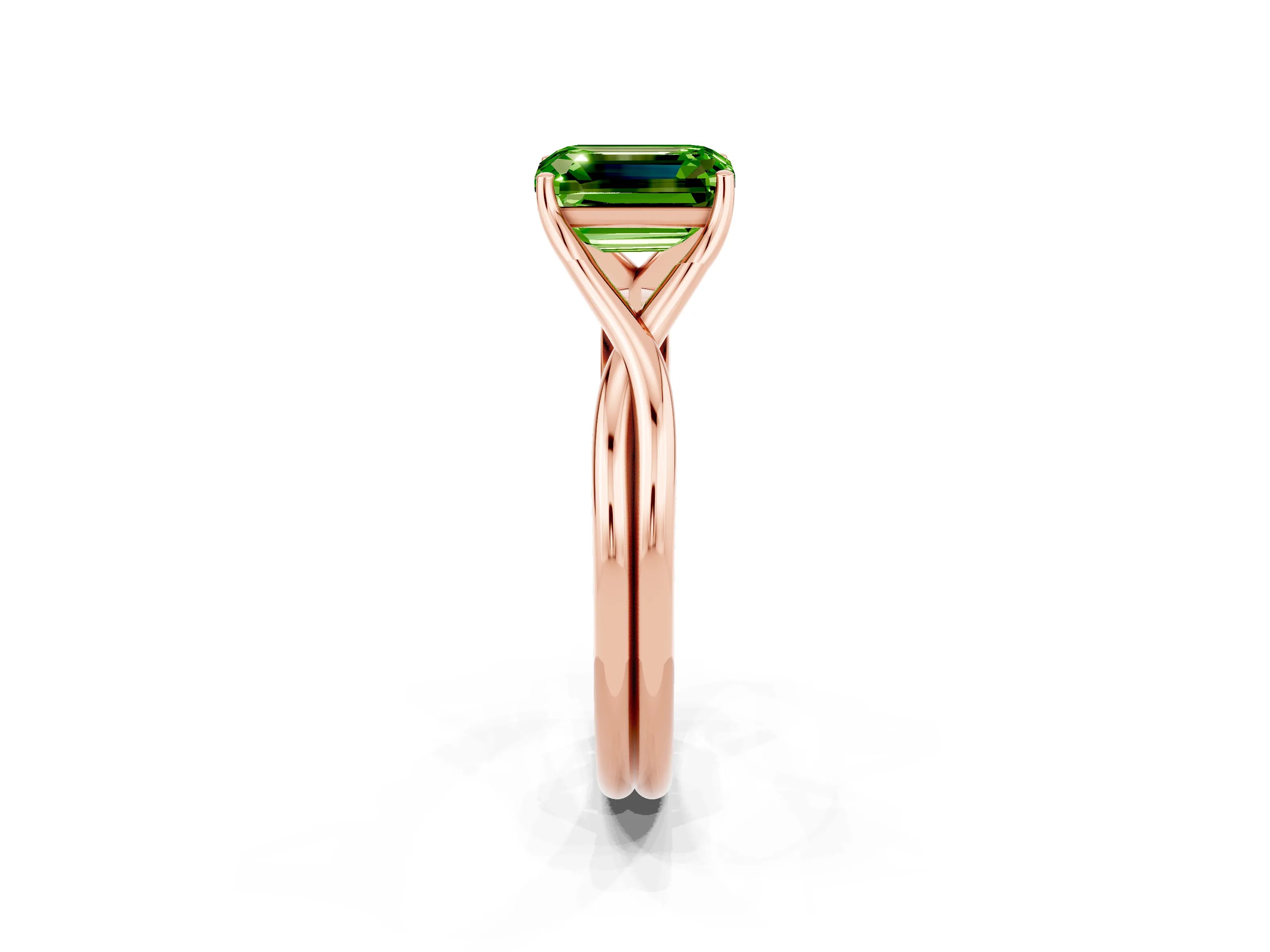 Rose gold Emerald Cut Peridot Solitaire Twist Band Prong Setting Ring_38