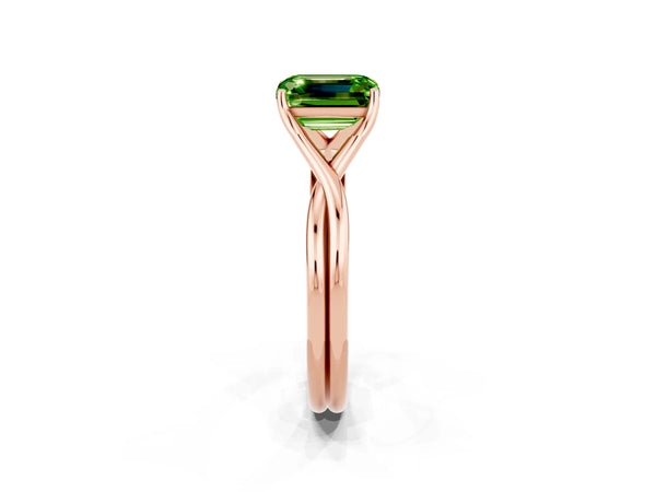 Rose gold Emerald Cut Peridot Solitaire Twist Band Prong Setting Ring