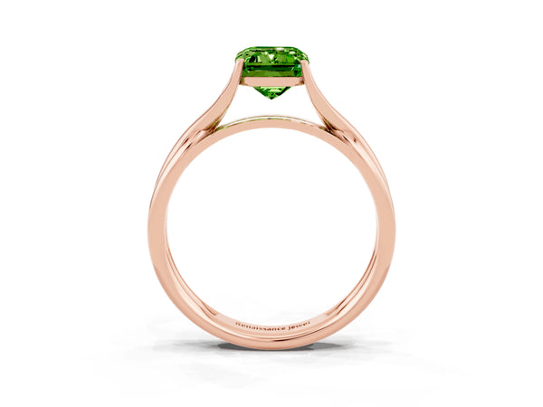 Rose gold Emerald Cut Peridot Solitaire Twist Band Prong Setting Ring