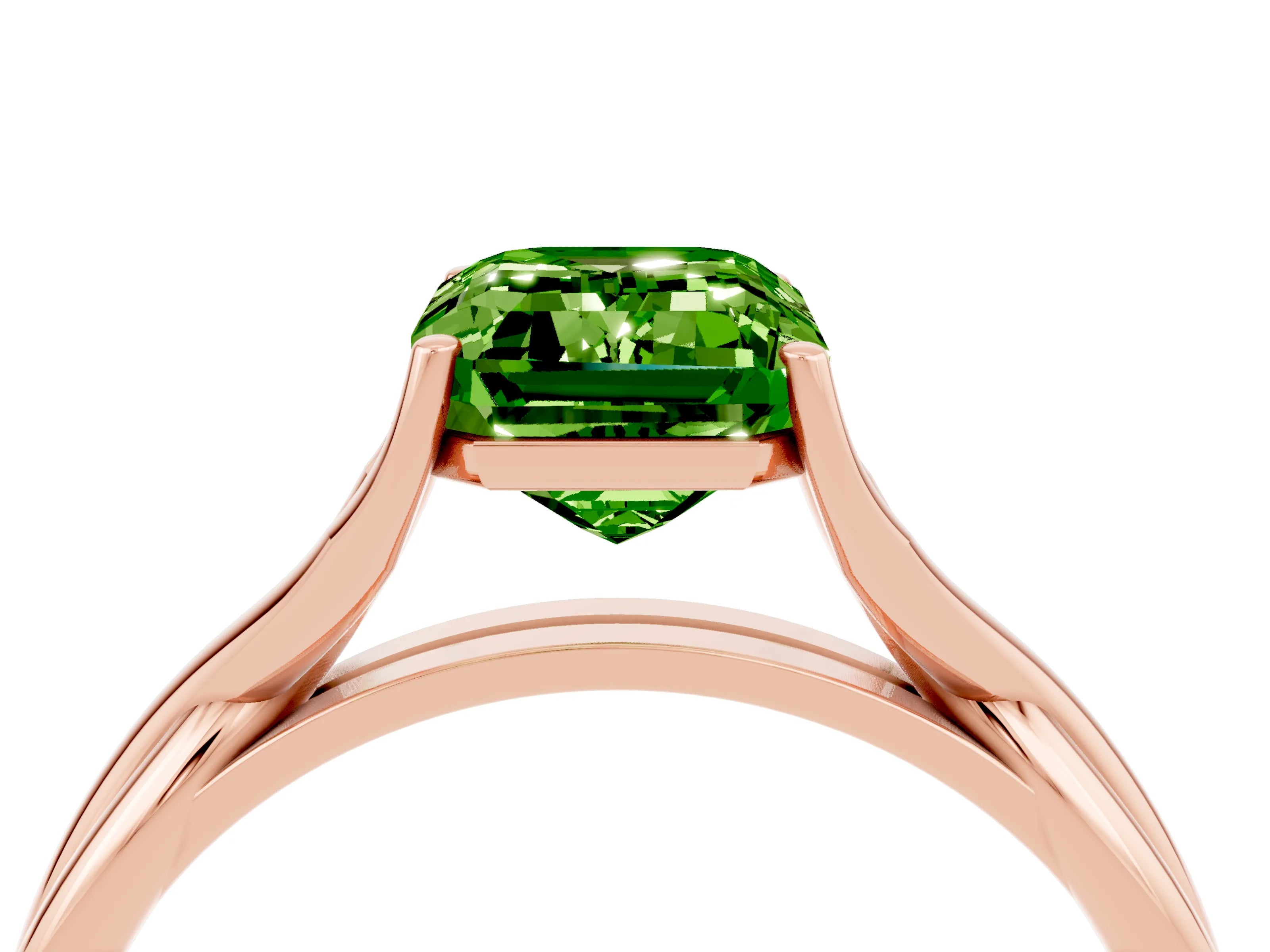 Rose gold Emerald Cut Peridot Solitaire Twist Band Prong Setting Ring_40