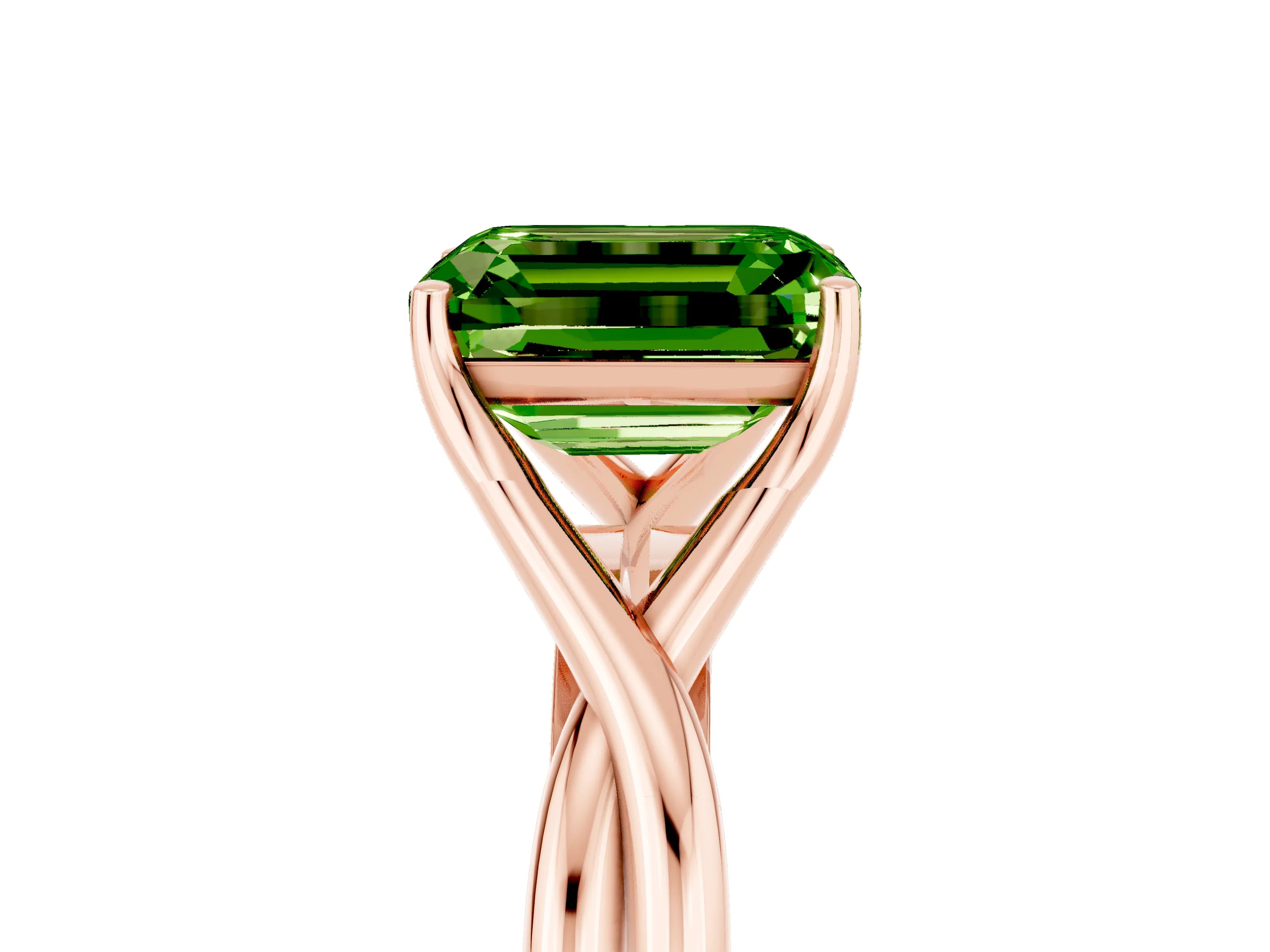 Rose gold Emerald Cut Peridot Solitaire Twist Band Prong Setting Ring_41