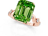 Rose gold Emerald Cut Peridot Solitaire Twisted Band with Round  Accents and Prong Setting_13