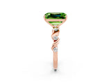 Rose gold Emerald Cut Peridot Solitaire Twisted Band with Round  Accents and Prong Setting_14