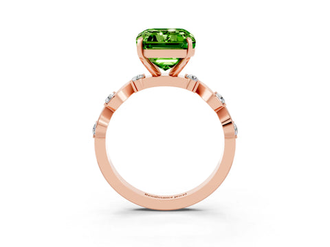 Rose gold Emerald Cut Peridot Solitaire Twisted Band with Round  Accents and Prong Setting_15