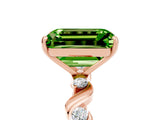 Rose gold Emerald Cut Peridot Solitaire Twisted Band with Round  Accents and Prong Setting_17