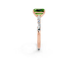 Rose gold Emerald Cut Peridot Solitaire with Side Baguettes and Channel Set Band_2