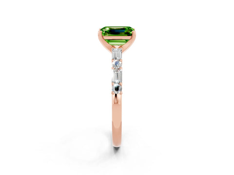 Rose gold Emerald Cut Peridot Solitaire with Side Baguettes and Channel Set Band_2