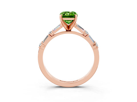 Rose gold Emerald Cut Peridot Solitaire with Side Baguettes and Channel Set Band_3