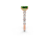 Rose gold Emerald Cut Peridot Solitaire with Side Stones, Pave Band, Four-Prong Setting_26