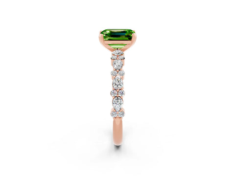 Rose gold Emerald Cut Peridot Solitaire with Side Stones, Pave Band, Four-Prong Setting_26
