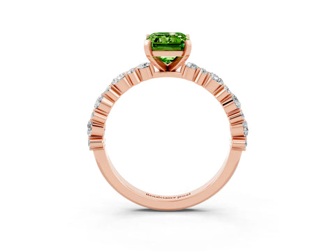 Rose gold Emerald Cut Peridot Solitaire with Side Stones, Pave Band, Four-Prong Setting_27