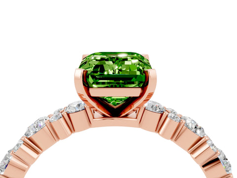 Rose gold Emerald Cut Peridot Solitaire with Side Stones, Pave Band, Four-Prong Setting_28
