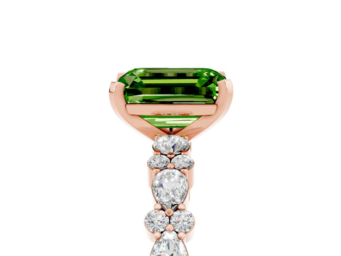 Rose gold Emerald Cut Peridot Solitaire with Side Stones, Pave Band, Four-Prong Setting_29