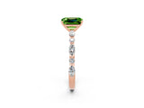 Rose gold Emerald Cut Peridot Solitaire with Side Stones on a Pavé Band and Four-Prong Setting_2