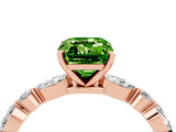 Rose gold Emerald Cut Peridot Solitaire with Side Stones on a Pavé Band and Four-Prong Setting_4