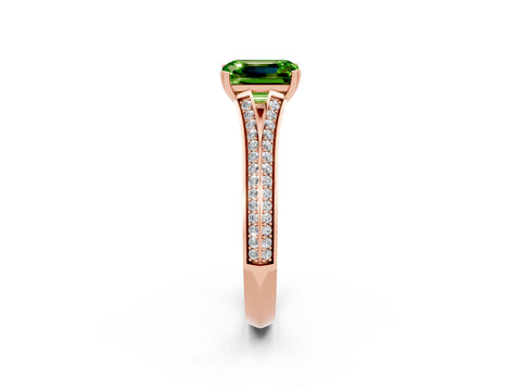 Rose gold Emerald Cut Peridot Split Shank Engagement Ring with Pavé Band_2