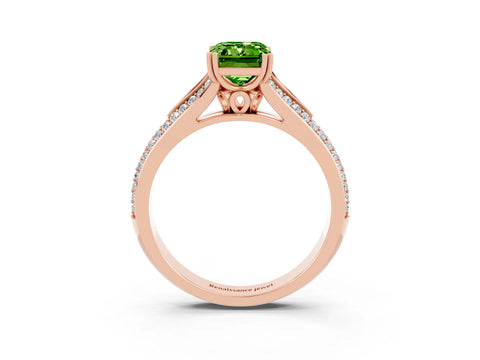 Rose gold Emerald Cut Peridot Split Shank Engagement Ring with Pavé Band_3