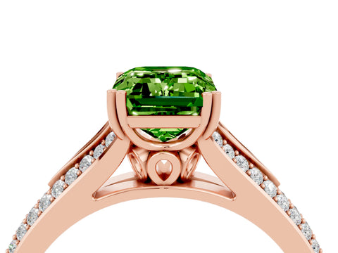 Rose gold Emerald Cut Peridot Split Shank Engagement Ring with Pavé Band_4