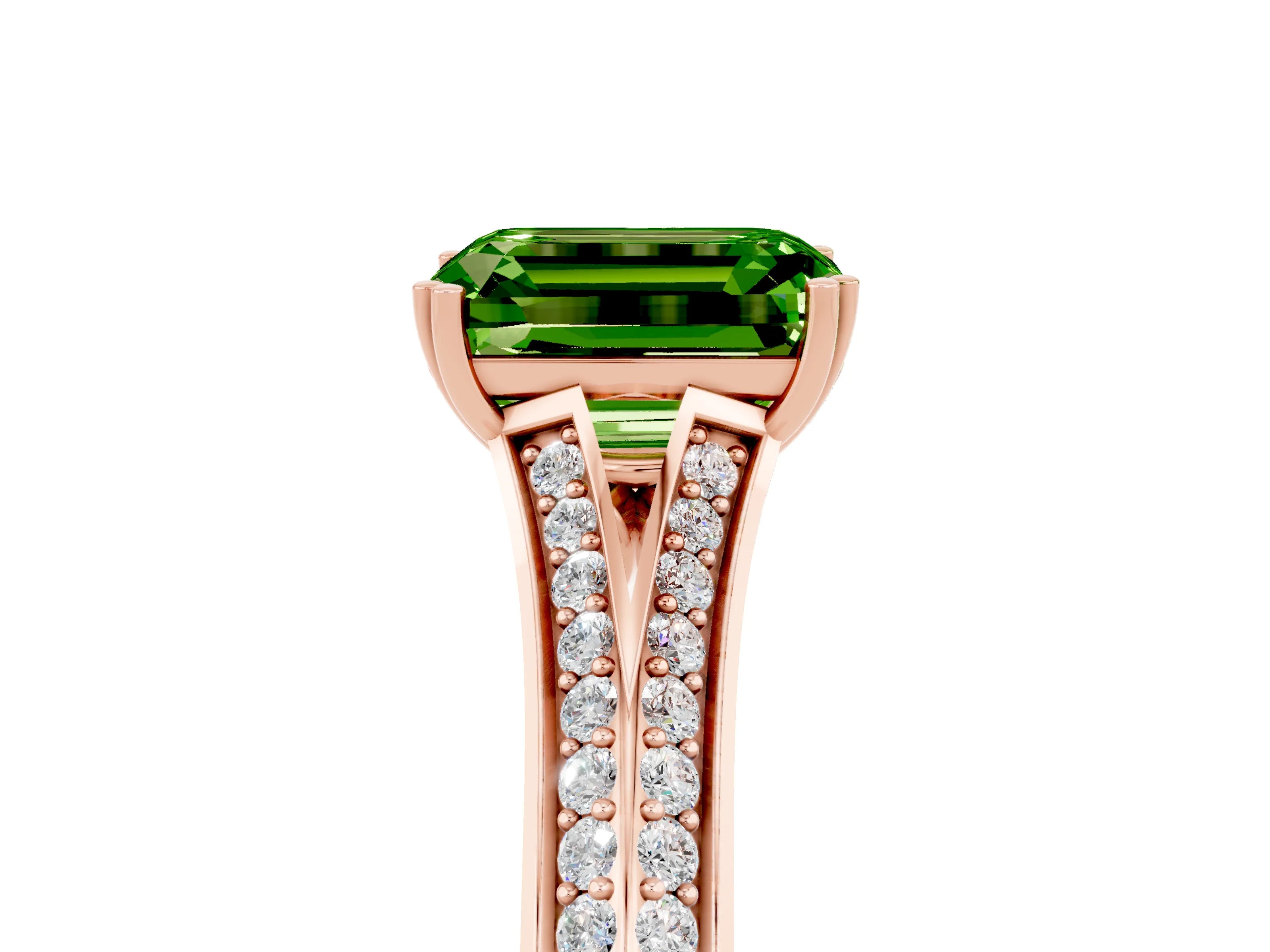Rose gold Emerald Cut Peridot Split Shank Engagement Ring with Pavé Band_5