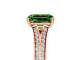 Rose gold Emerald Cut Peridot Split Shank Engagement Ring with Pavé Band_5