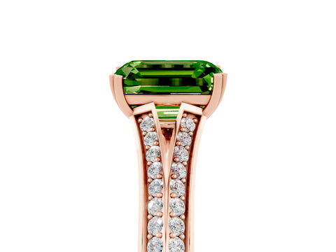 Rose gold Emerald Cut Peridot Split Shank Engagement Ring with Pavé Band_5