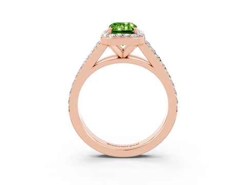 Rose gold Emerald Cut Peridot Split Shank Halo Ring with Four-Prong Setting_15