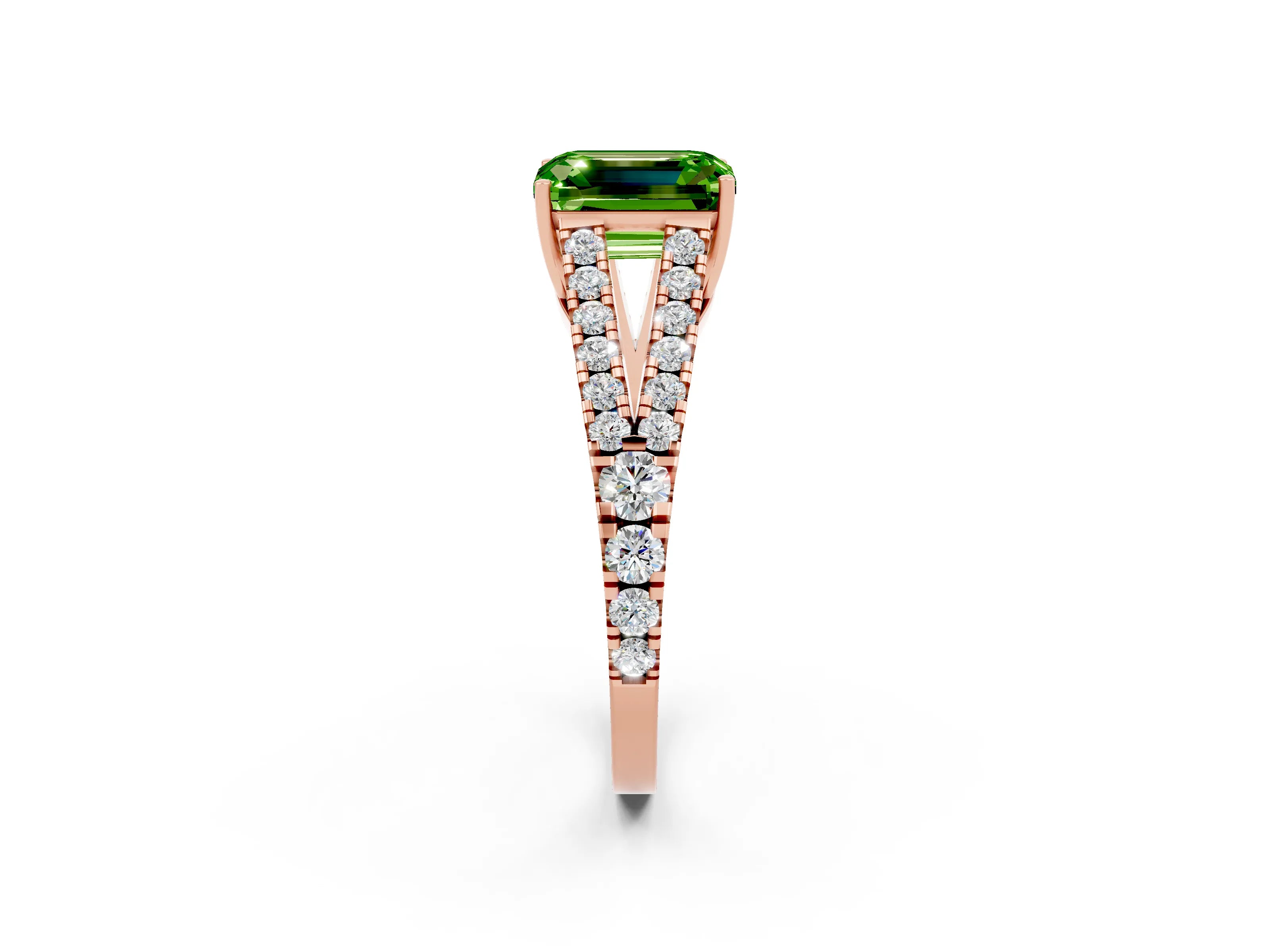 Rose gold Emerald Cut Peridot Split Shank Pavé Engagement Ring with Four-Prong Setting_14
