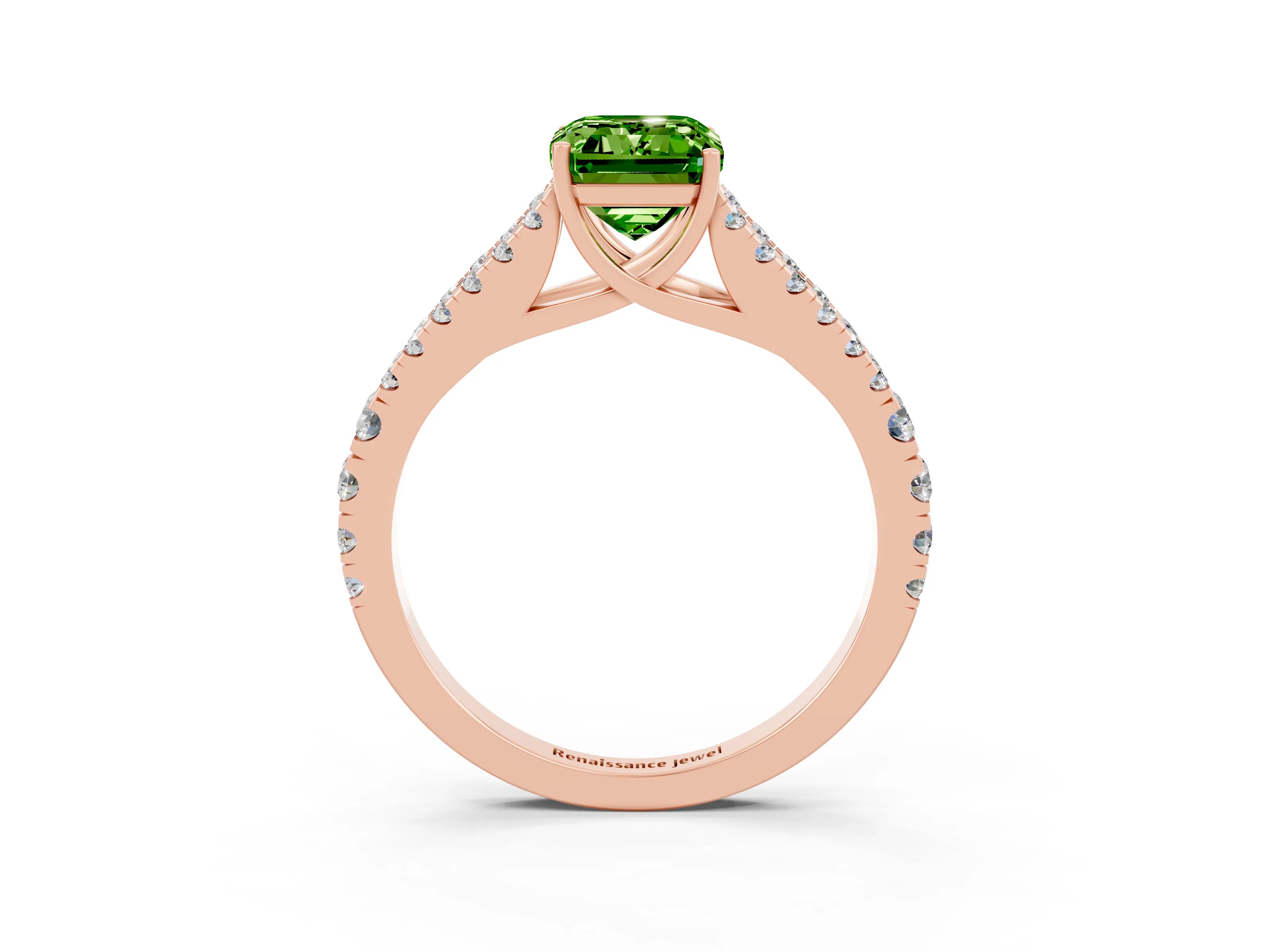 Rose gold Emerald Cut Peridot Split Shank Pavé Engagement Ring with Four-Prong Setting_15