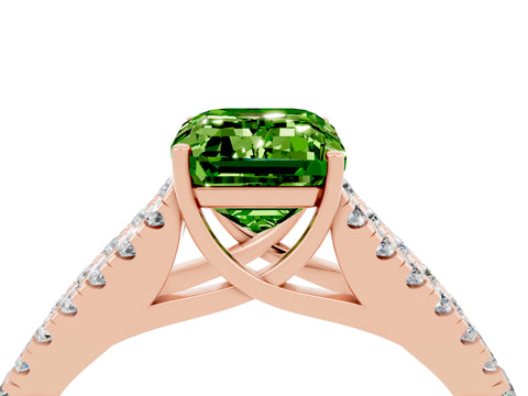 Rose gold Emerald Cut Peridot Split Shank Pavé Engagement Ring with Four-Prong Setting_16