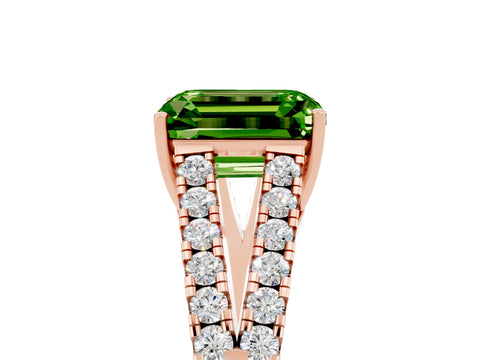 Rose gold Emerald Cut Peridot Split Shank Pavé Engagement Ring with Four-Prong Setting_17