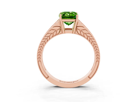 Rose gold Emerald Cut Peridot Split Shank Ring with Pavé Band and Four-Prong Setting_3