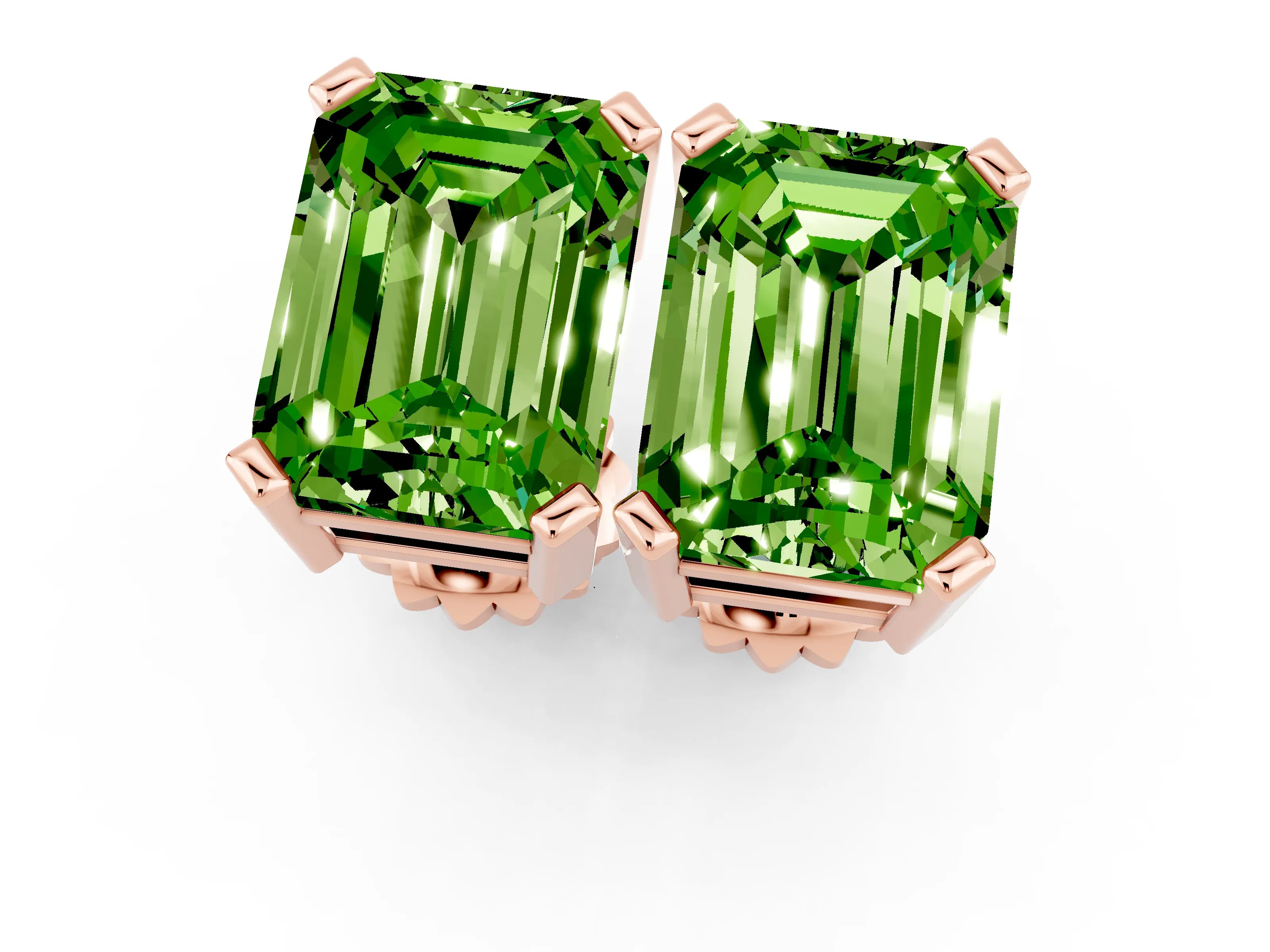 Rose gold Emerald Cut Peridot Stud Earrings_13