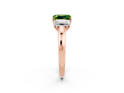 Rose gold Emerald Cut Peridot Three-Stone Ring with Four-Prong Setting and Classic Band_2