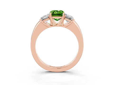 Rose gold Emerald Cut Peridot Three-Stone Ring with Four-Prong Setting and Classic Band_3