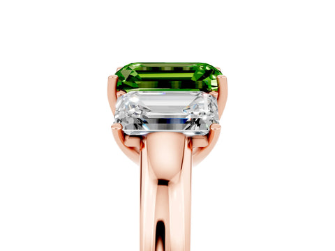 Rose gold Emerald Cut Peridot Three-Stone Ring with Four-Prong Setting and Classic Band_5