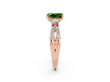 Rose gold Emerald Cut Peridot Three-Stone Ring with Pavé Split Shank and Four-Prong Setting_2