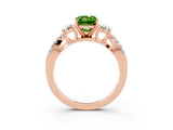Rose gold Emerald Cut Peridot Three-Stone Ring with Pavé Split Shank and Four-Prong Setting_3