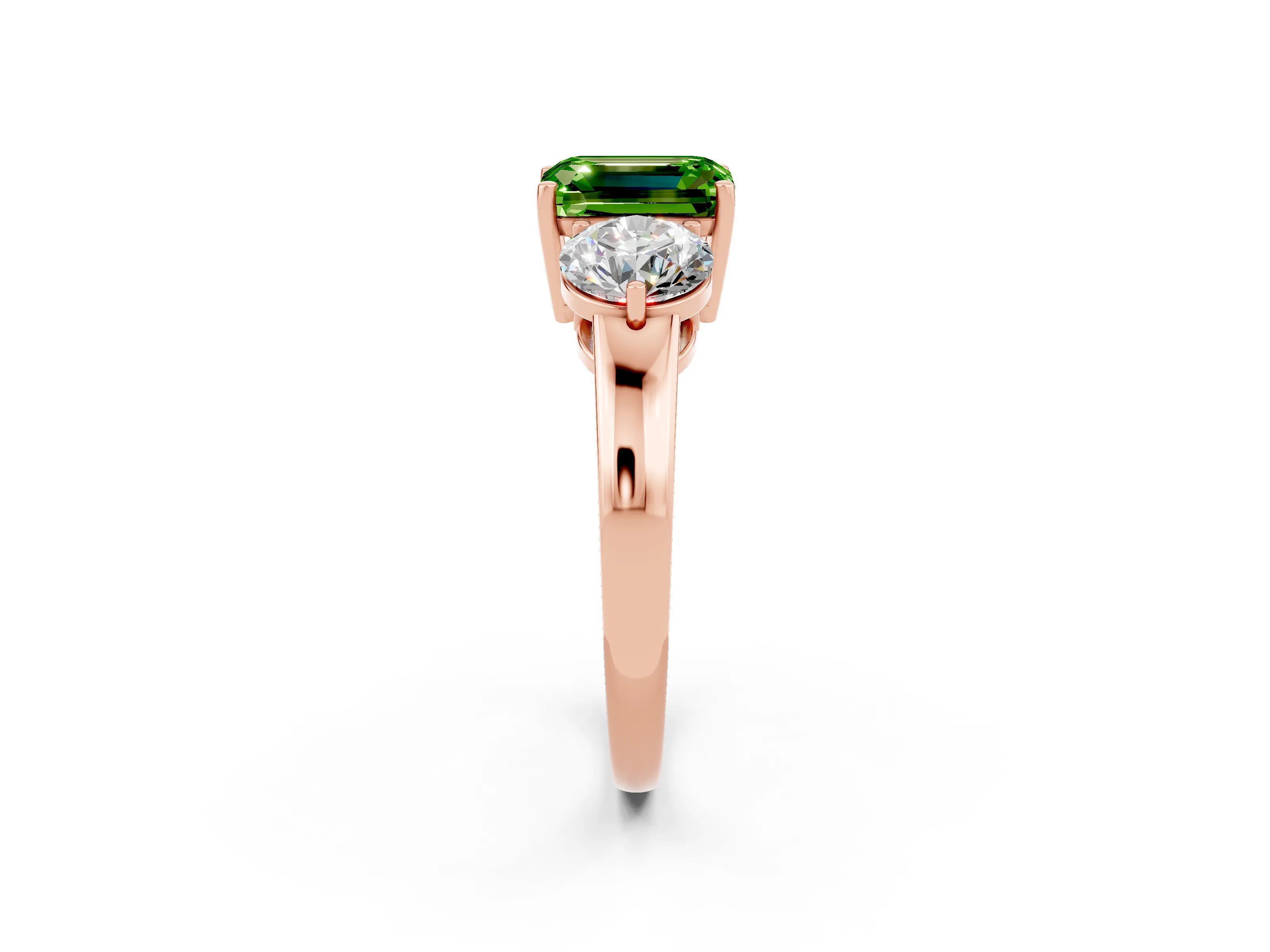 Rose gold Emerald Cut Peridot Three-Stone Ring with Prong Setting and Classic Band_2