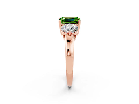 Rose gold Emerald Cut Peridot Three-Stone Ring with Prong Setting and Classic Band_2
