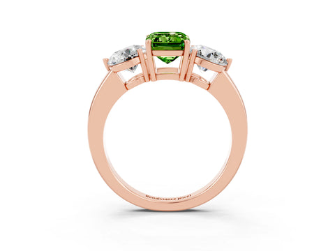 Rose gold Emerald Cut Peridot Three-Stone Ring with Prong Setting and Classic Band_3
