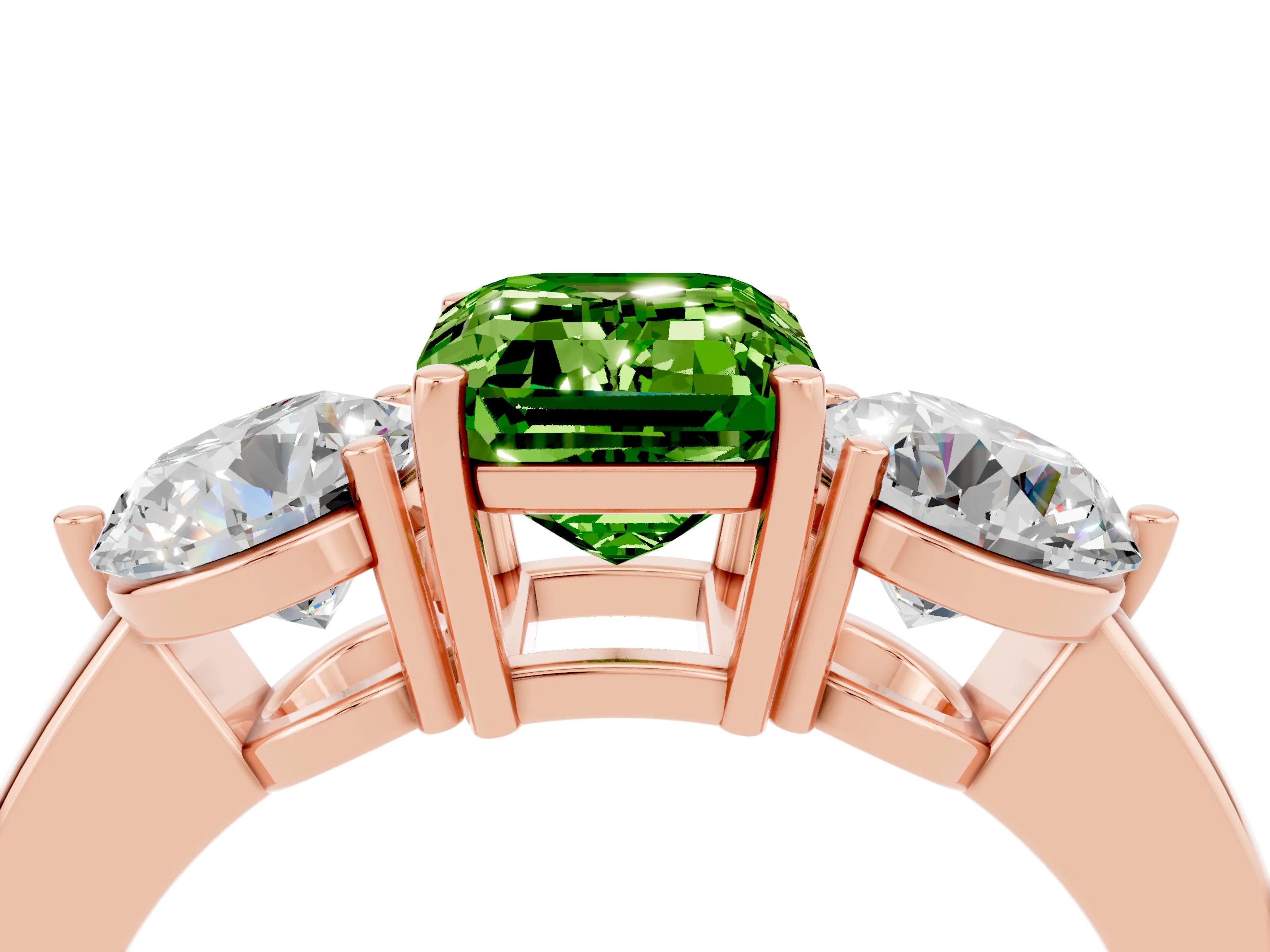 Rose gold Emerald Cut Peridot Three-Stone Ring with Prong Setting and Classic Band_4