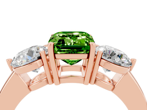 Rose gold Emerald Cut Peridot Three-Stone Ring with Prong Setting and Classic Band_4